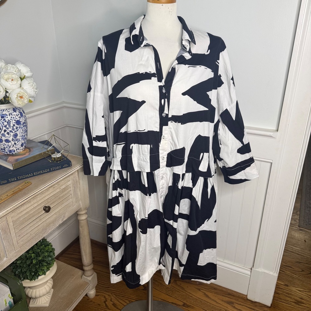 Urban x ALEMBIKA Callie Babydoll Black & White Marker Short Sleeve  Dress L